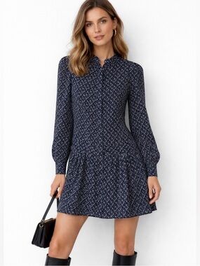 Levi’s ($100) Navy Micro Floral Long Sleeve Dress With Pockets - PTP 22